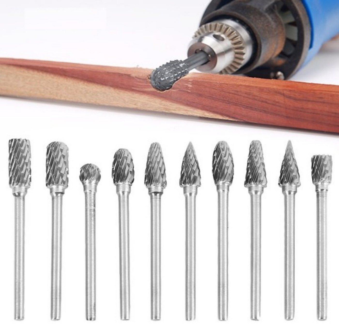 BAYLI Multitool 10x Hartmetallfräser Set 3mm Schaft, Frässtift für Holzbearbeitung von BAYLI