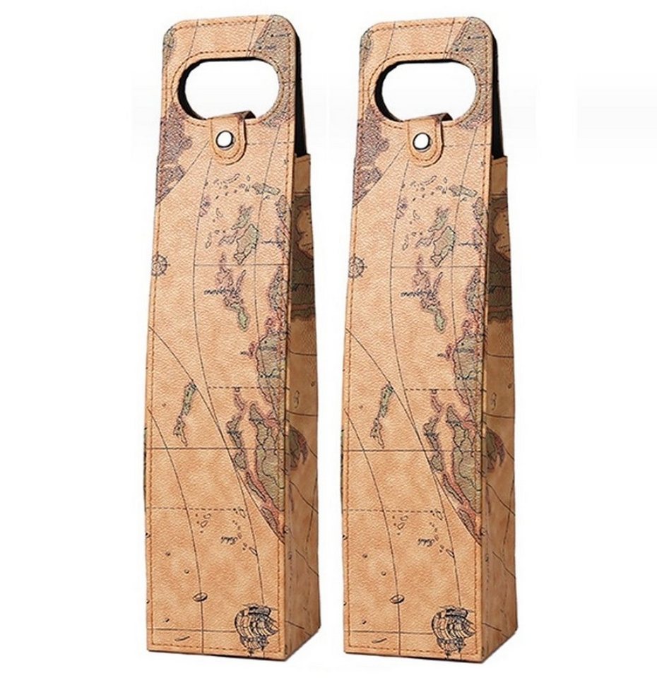 BAYLI Geschenkbox 2er Set Geschenktasche aus Kunstleder mit Weltkarte Optik, Weintasche BAYLI Geschenkbox 2er Set Geschenktasche aus Kunstleder mit Weltkarte Optik, Weintasche von BAYLI