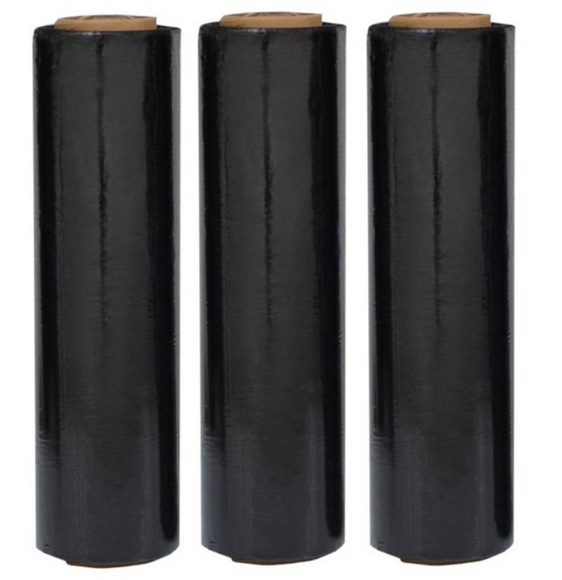 BAYLI Klebeband 3 Rollen - Stretchfolie in SCHWARZ - 500mm x 250m 23my - Palettenfolie von BAYLI