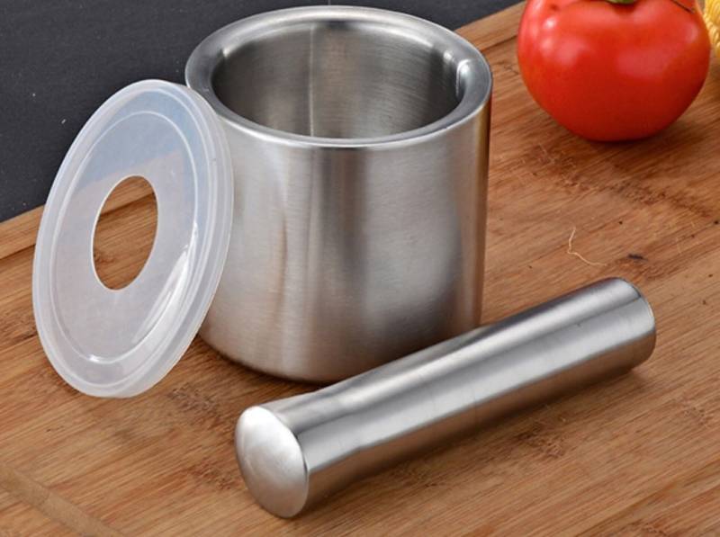 BAYLI Mörser 2er Set BAYLI Edelstahl Mörser mit Stößel & Deckel - Massiver Gewürzmö von BAYLI