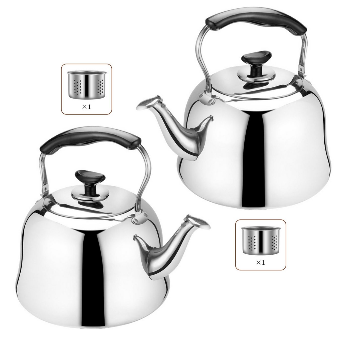 BAYLI Pizzaschneider 2er Set - 1 L Teekanne aus Edelstahl, Wasserkessel mit Sieb, Pfeifkess von BAYLI