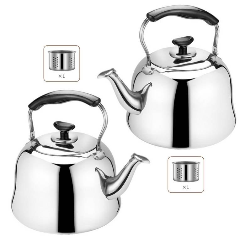 BAYLI Pizzaschneider 2er Set - 1 L Teekanne aus Edelstahl, Wasserkessel mit Sieb, Pfeifkess von BAYLI