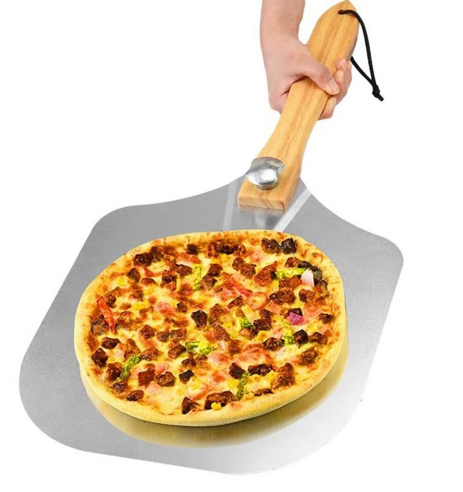 BAYLI Pizzaschneider 63,5 cm Pizzaschaufel aus Aluminium mit klappbarem Holzgriff, Pizzahe von BAYLI
