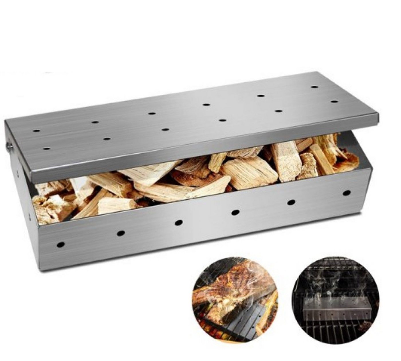 BAYLI Räucherbox Räucherbox aus Edelstahl für BBQ, Smokerbox [22x9,5x4,4cm] mit prakt von BAYLI