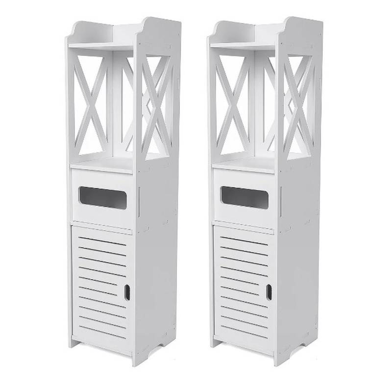 BAYLI Regal 2er Set - Badezimmerschrank schmal - 3-in-1 Hochschrank Weiß mit 1 von BAYLI