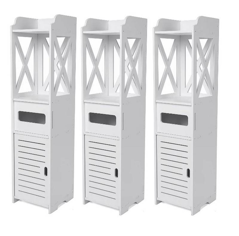 BAYLI Regal 3er Set - Badezimmerschrank schmal - 3-in-1 Hochschrank Weiß mit 1 von BAYLI