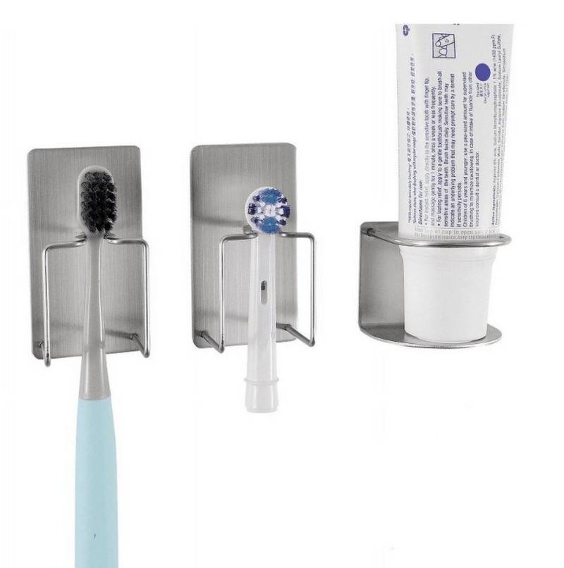 BAYLI Zahnbürstenhalter Set aus 2 x selbstklebenden Zahnbürstenhaltern und 1 x Zahnpastahalter von Bayli