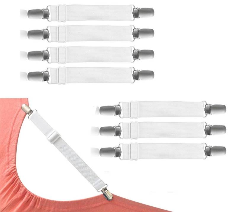 BAYLI Spannbettlaken Verstellbare Bettlakenspanner [8er Set], Betttuchspanner mit Metallcl von BAYLI