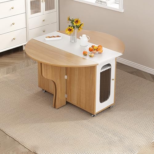 BAYTEWJX Ausziehbarer Esstisch,Klappbarer Küchentisch,Zusammenklappbarer Vielseitiger Tisch,Avec Roulettes Universelles,für Indoor.(140x110x75cm) von BAYTEWJX