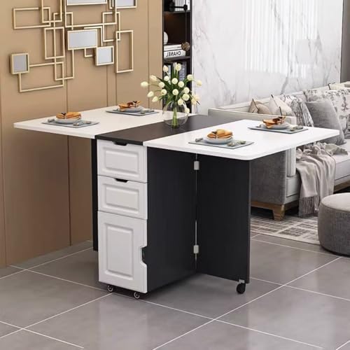 BAYTEWJX Ausziehbarer Küchentisch Platzsparender Esstisch Zusammenklappbare Vielseitiger Tisch mit Rollen für Wohnungen Wohnzimmer und Kleine Räume.(Black+White,120x60x75cm) von BAYTEWJX