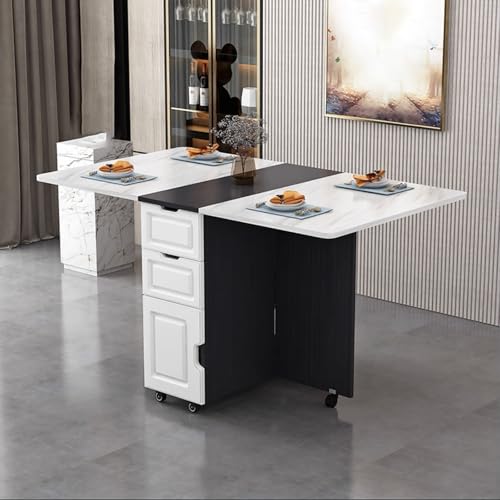BAYTEWJX Ausziehbarer Küchentisch Platzsparender Esstisch Zusammenklappbare Vielseitiger Tisch mit Rollen für Wohnungen Wohnzimmer und Kleine Räume.(Black Walnut+White,120x80x75cm) von BAYTEWJX