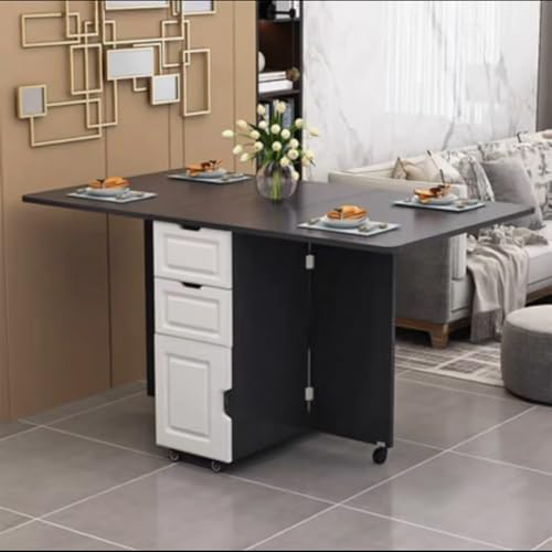 BAYTEWJX Ausziehbarer Küchentisch Platzsparender Esstisch Zusammenklappbare Vielseitiger Tisch mit Rollen für Wohnungen Wohnzimmer und Kleine Räume.(Black White,140x70x75cm) von BAYTEWJX