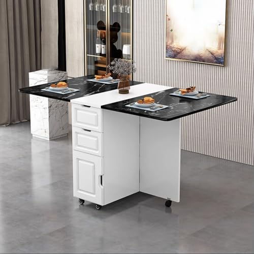 BAYTEWJX Ausziehbarer Küchentisch Platzsparender Esstisch Zusammenklappbare Vielseitiger Tisch mit Rollen für Wohnungen Wohnzimmer und Kleine Räume.(White+Black,120x80x75cm) von BAYTEWJX