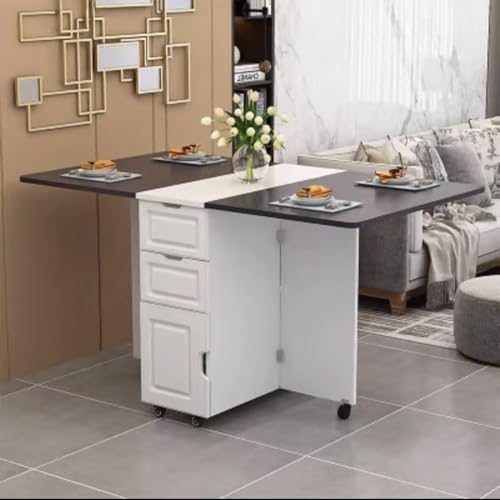 BAYTEWJX Ausziehbarer Küchentisch Platzsparender Esstisch Zusammenklappbare Vielseitiger Tisch mit Rollen für Wohnungen Wohnzimmer und Kleine Räume.(White+Black Walnut,120x80x75cm) von BAYTEWJX