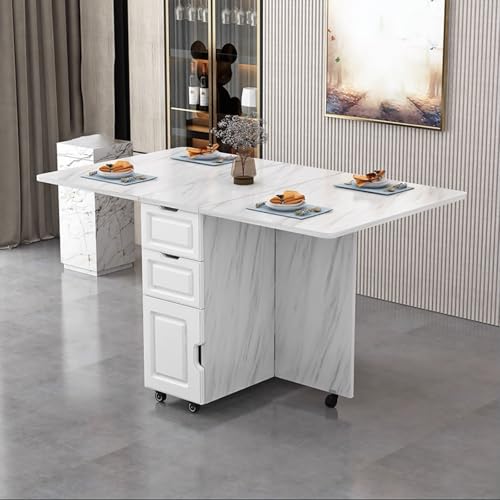 BAYTEWJX Ausziehbarer Küchentisch Platzsparender Esstisch Zusammenklappbare Vielseitiger Tisch mit Rollen für Wohnungen Wohnzimmer und Kleine Räume.(White Stone,120x80x75cm) von BAYTEWJX