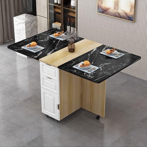 BAYTEWJX Ausziehbarer Küchentisch Platzsparender Esstisch Zusammenklappbare Vielseitiger Tisch mit Rollen für Wohnungen Wohnzimmer und Kleine Räume.(Wood+Black,140x70x75cm) von BAYTEWJX