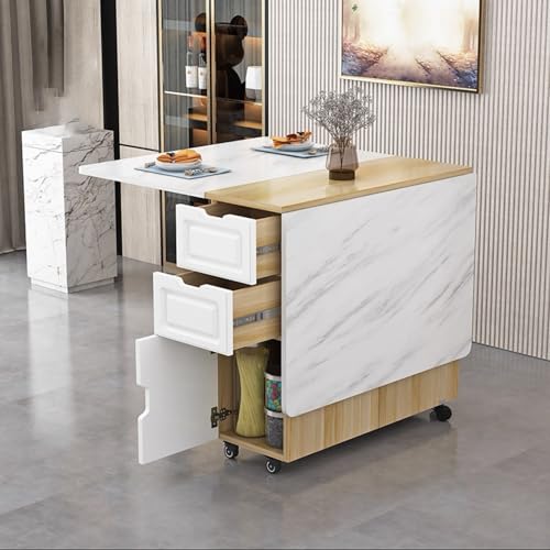 BAYTEWJX Ausziehbarer Küchentisch Platzsparender Esstisch Zusammenklappbare Vielseitiger Tisch mit Rollen für Wohnungen Wohnzimmer und Kleine Räume.(Wood++White,120x80x75cm) von BAYTEWJX