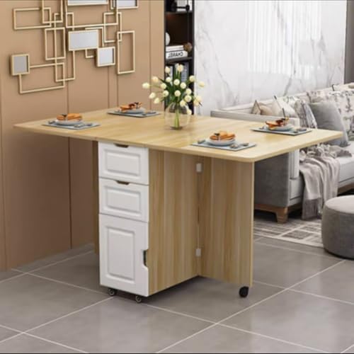 BAYTEWJX Ausziehbarer Küchentisch Platzsparender Esstisch Zusammenklappbare Vielseitiger Tisch mit Rollen für Wohnungen Wohnzimmer und Kleine Räume.(Wood White,140x80x75cm) von BAYTEWJX