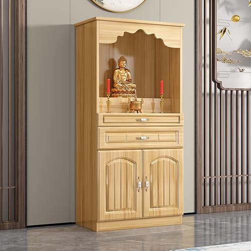 BAYTEWJX Buddha-Altar-Regal Chinesischer Buddhistische Nische Puja-Tisch mit Schubladen und Stauraum für Gebet Wahrsagerei und Anbetung.(Light Walnut,100x40x116cm) von BAYTEWJX