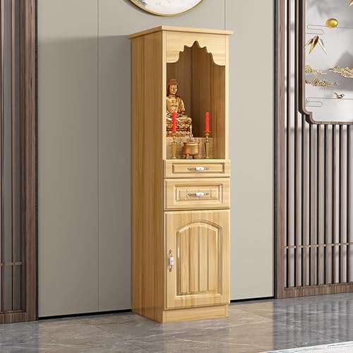BAYTEWJX Buddha-Altar-Regal Chinesischer Buddhistische Nische Puja-Tisch mit Schubladen und Stauraum für Gebet Wahrsagerei und Anbetung.(Light Walnut,40x40x116cm) von BAYTEWJX