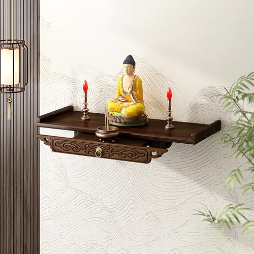 BAYTEWJX Buddha-Altar-Regal Persönlicher Schrein Altartisch Desktop Buddha Regal Statuenständer mit Ausziehbarer Ablage für Kleine Räume.(66x26x13cm) von BAYTEWJX