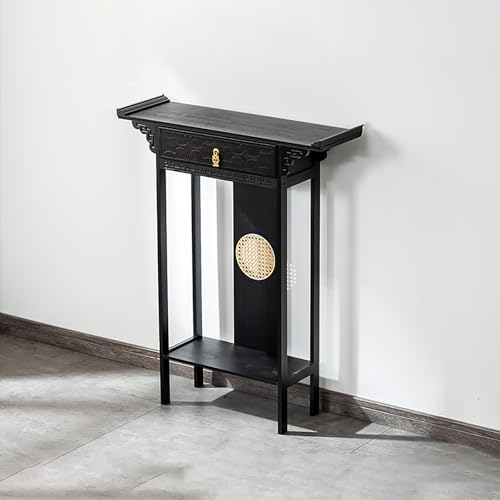 BAYTEWJX Desktop Buddha Regal Statuenständer Bambus Altar-Ausstellungsregal Opfertisch mit Schubladen für Wohnzimmer Innenbereiche.(80x25x100cm) von BAYTEWJX