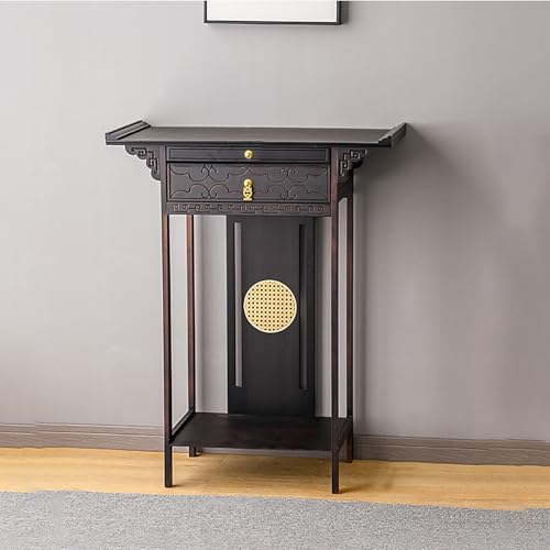 BAYTEWJX Desktop Buddha Regal Statuenständer Bambus Altar-Ausstellungsregal Opfertisch mit Schubladen für Wohnzimmer Innenbereiche.(80x40x100cm) von BAYTEWJX