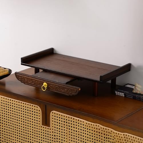BAYTEWJX Desktop Buddha Regal Statuenständer Bambus Altar-Ausstellungsregal mit Ausziehbarer Ablage für Wohnzimmer und Kleine Räume.(Dark Walnut,60x25x13cm) von BAYTEWJX