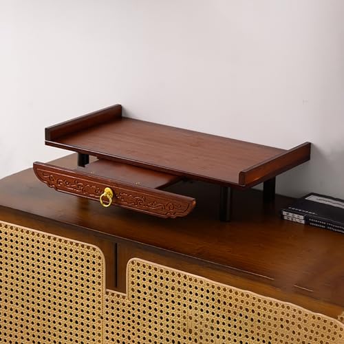 BAYTEWJX Desktop Buddha Regal Statuenständer Bambus Altar-Ausstellungsregal mit Ausziehbarer Ablage für Wohnzimmer und Kleine Räume.(Walnut,50x25x13cm) von BAYTEWJX