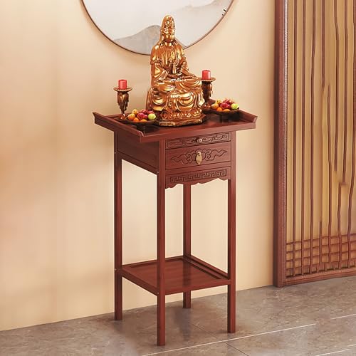 BAYTEWJX Desktop Buddha Regal Statuenständer Persönlicher Schrein Altartisch Hölzernes Altar-Ausstellungsregal mit Schubladen für Tempel.(40x33x100cm) von BAYTEWJX