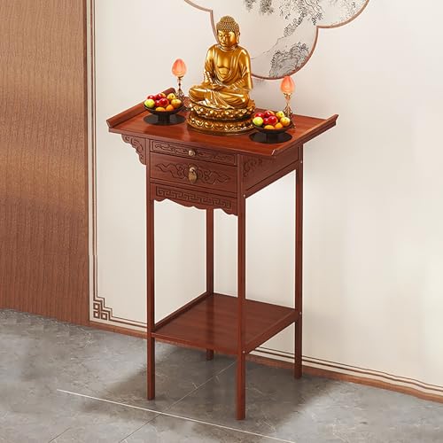 BAYTEWJX Desktop Buddha Regal Statuenständer Persönlicher Schrein Altartisch Hölzernes Altar-Ausstellungsregal mit Schubladen für Tempel.(70x33x120cm) von BAYTEWJX