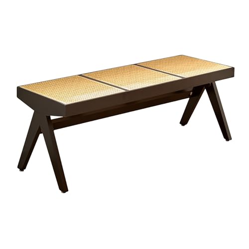 BAYTEWJX Esszimmerbank Sitzbank Eingangsbank aus Rattanholz Holzhocker für den Innenbereich Living Room Hallway.(Nero,128x45x46cm) von BAYTEWJX