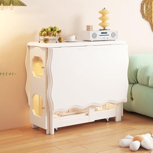 BAYTEWJX Holzklapptisch,Platzsparender Esstisch,Zusammenklappbarer Vielseitiger Tisch,mit Riemenscheibe,für Wohnzimmer und Büro.(Wit,140x80x76cm) von BAYTEWJX