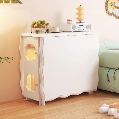 BAYTEWJX Holzklapptisch,Platzsparender Esstisch,Zusammenklappbarer Vielseitiger Tisch,mit Riemenscheibe,für Wohnzimmer und Büro.(Wit,170x80x76cm) von BAYTEWJX