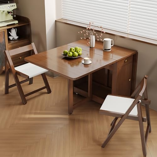 BAYTEWJX Klappbarer Küchentisch,Ausziehbarer Esstisch,Holzklapptisch Platzsparender,mit Universalrollen,für Wohnzimmer Büros.(Walnut,170x80x74cm) von BAYTEWJX