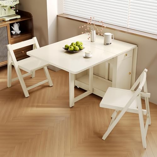 BAYTEWJX Klappbarer Küchentisch,Ausziehbarer Esstisch,Holzklapptisch Platzsparender,mit Universalrollen,für Wohnzimmer Büros.(Wit,120x80x74cm) von BAYTEWJX