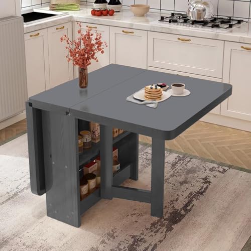 BAYTEWJX Klappbarer Küchentisch Holzklapptisch Vielseitiger Tisch Ohne Rollen für Wohnzimmer Wohnungen Kleine Räume.(Gray,140x70x75cm) von BAYTEWJX