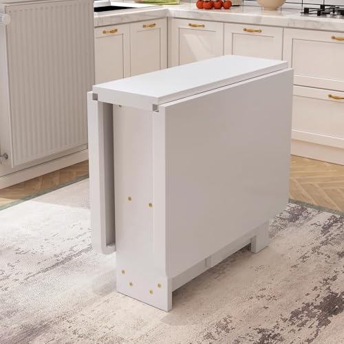 BAYTEWJX Klappbarer Küchentisch Holzklapptisch Vielseitiger Tisch Ohne Rollen für Wohnzimmer Wohnungen Kleine Räume.(Wit,140x80x75cm) von BAYTEWJX
