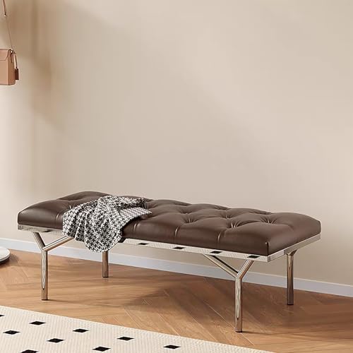 BAYTEWJX Moderner Gepolsterter Eingangshocker,Sitzbank 2-Sitzer Essbank,Bank am Fußende des Bettes mit Metallbeinen,für Flur Schlafzimmer.(Brown,120x38x40cm) von BAYTEWJX
