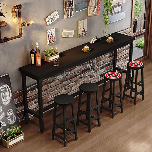 Rechteckiger Stehtisch Schmaler Beistelltisch Bartisch-und Stuhlset mit Fußhocker für Wohnzimmer Restaurant Café.(Nero,140x40x105cm) von BAYTEWJX