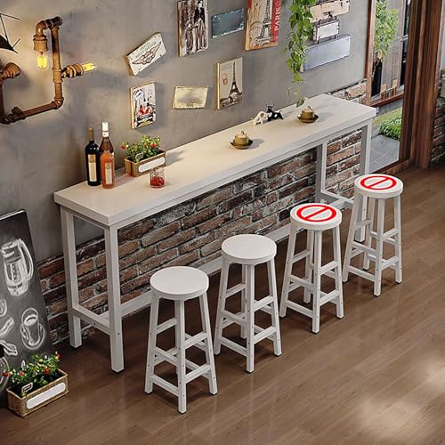 Rechteckiger Stehtisch Schmaler Beistelltisch Bartisch-und Stuhlset mit Fußhocker für Wohnzimmer Restaurant Café.(Wit,140x40x105cm) von BAYTEWJX