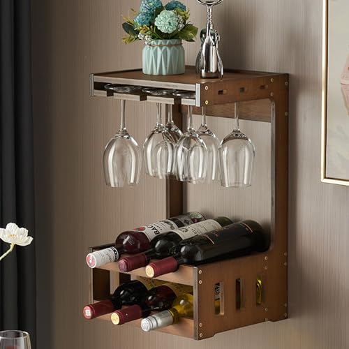 Weinregal Zur Wandmontage Weinpareite Display Rack Mehrzweck-Weinregal aus Holz Weinflaschen-Organizer 2-stufiges multifunktionales Weinlager-Präsentationsregal für Zuhause Bar Küche. von BAYTEWJX