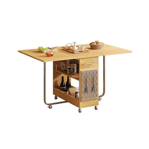 BAYTEWJX Zusammenklappbarer Esstisch,Vielseitiger Tisch,Multifunktionaler Klappbarer Holztisch,mit Universalrollen,für Wohnzimmer.(Original Wood,143x80x76cm) von BAYTEWJX