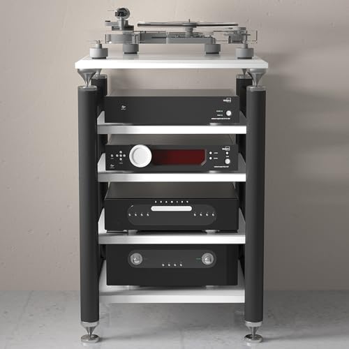 TV Rack HiFi Regal Audio Schrank,Multifunktionales Ablageregal,Vinyl Plattenspieler Stand,Offene Ablagen,mit Aufbewahrung,Platzsparend,für Wohnzimmer,Schlafzimmer,Büro,Wohnheim.(Black white,62x57x100c von BAYTEWJX