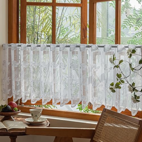 Transparent Bistrogardine Gardine Weiss Fenstervorhang Halb Küche Vorhänge Fensterschal Scheibengardinen Transparent Jacquard Gardine für Küche Wohnzimmer Landhaus Kleine Fenster. ( Size : Pave size W von BAYTEWJX