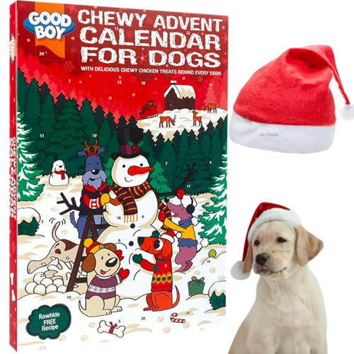 Haustier Adventskalender 2023 | 1 x Weihnachtsmütze für Haustiere | Hundesichere Schokoladenleckereien Haustiersicher | Adventskalender für Hunde | Weihnachtskalender | Hundeweihnachtsgeschenke | von BAYTRADE