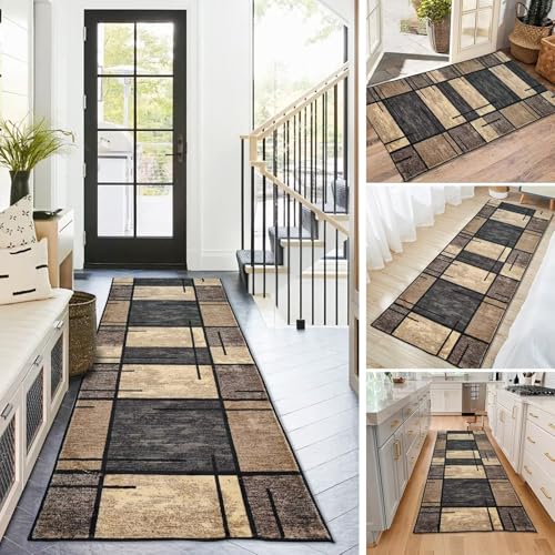 BAYUE Läufer Teppich Lang Flur rutschfest Waschbar,Modern Küchen Teppich Polyester Dauerhaft, Schlafzimmer Muster Carpet, für Wohnzimmer Büro Esszimmer, Anpassbar Teppichläufer Meterware 40X100CM von BAYUE