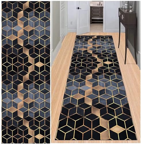 BAYUE Läufer Teppich Lang Flur rutschfest Waschbar 100X100CM,Modern Küchen Teppich Polyester Dauerhaft, Schlafzimmer Muster Carpet, für Wohnzimmer Büro Esszimmer, Anpassbar Teppichläufer Meterware von BAYUE