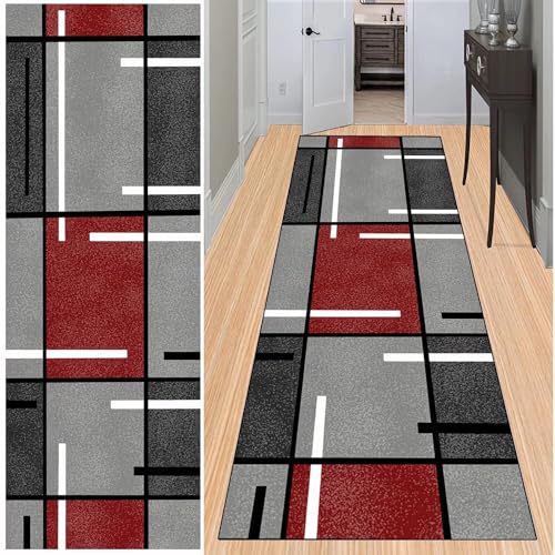 BAYUE Läufer Teppich Lang Flur rutschfest Waschbar 100X160CM,Modern Küchen Teppich Polyester Dauerhaft, Schlafzimmer Muster Carpet, für Wohnzimmer Büro Esszimmer, Anpassbar Teppichläufer Meterware von BAYUE