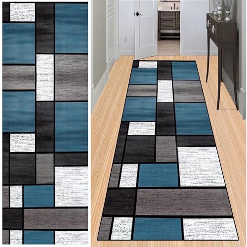 BAYUE Läufer Teppich Lang Flur rutschfest Waschbar 100X250CM,Modern Küchen Teppich Polyester Dauerhaft, Schlafzimmer Muster Carpet, für Wohnzimmer Büro Esszimmer, Anpassbar Teppichläufer Meterware von BAYUE